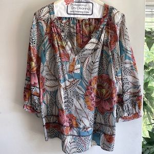 Trina Turk Silk Floral Flounce Top, Size XS